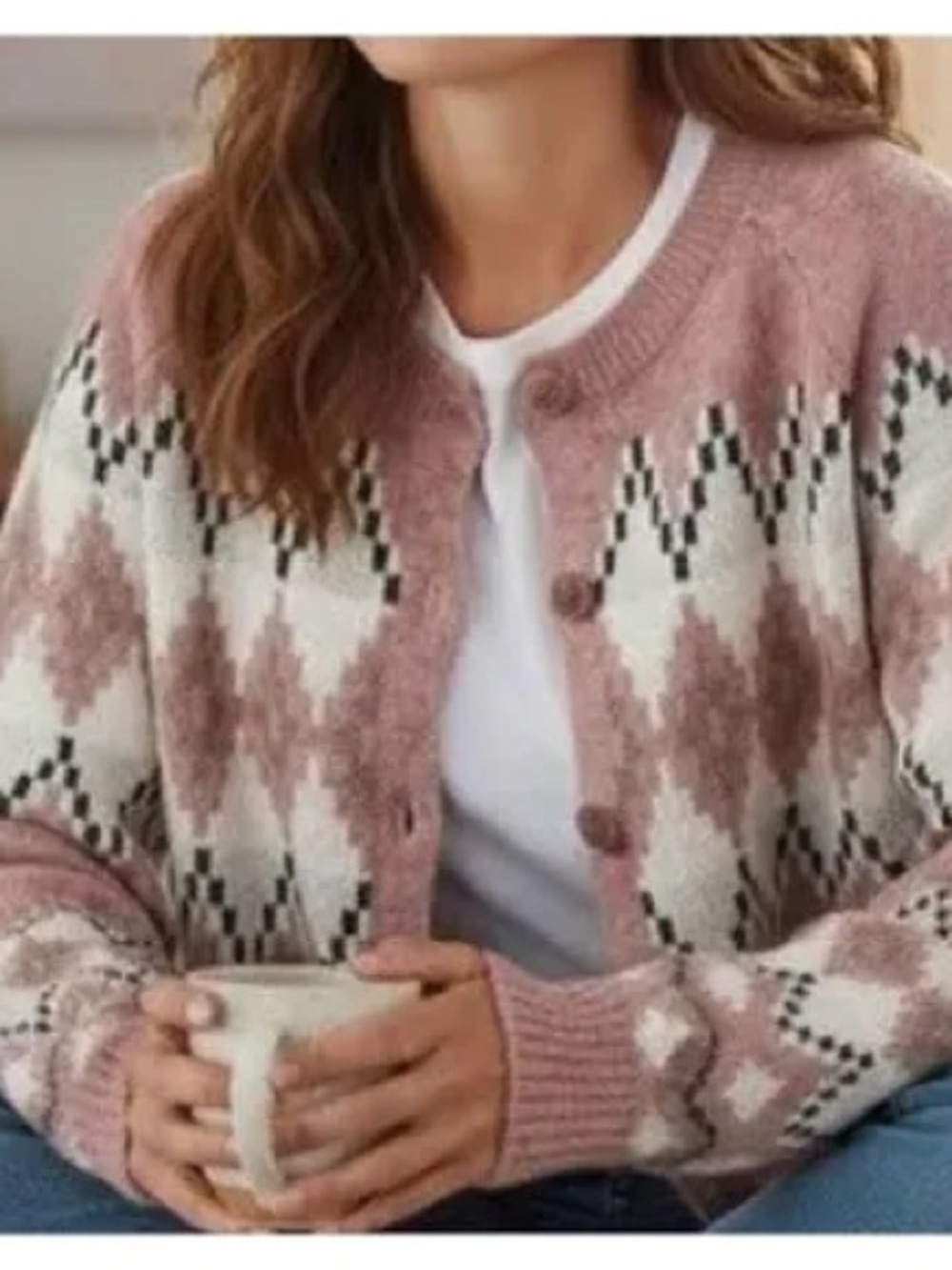 Frye button-front cardigan classic argyle  Fair Isle diamond pattern Medium NWOT